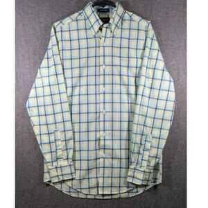 Mens Saddlebred‎ Wrinkle Free Long Sleeve Blue Yellow Plaid Button Down Size S